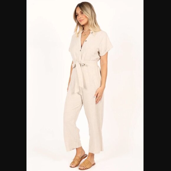 Petal & Pup Archie Oat Linen Belted Jumpsuit L - Picture 3 of 12